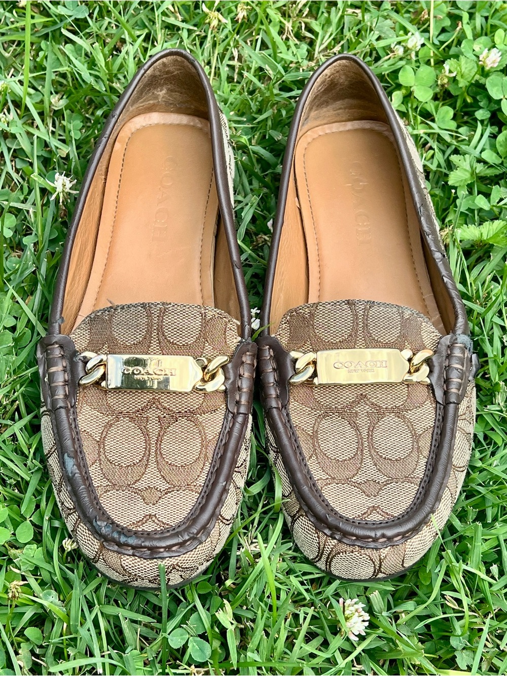 Coach Olive Signature Canvas Loafers 8.5 38.5 b women jacquard ballet flats